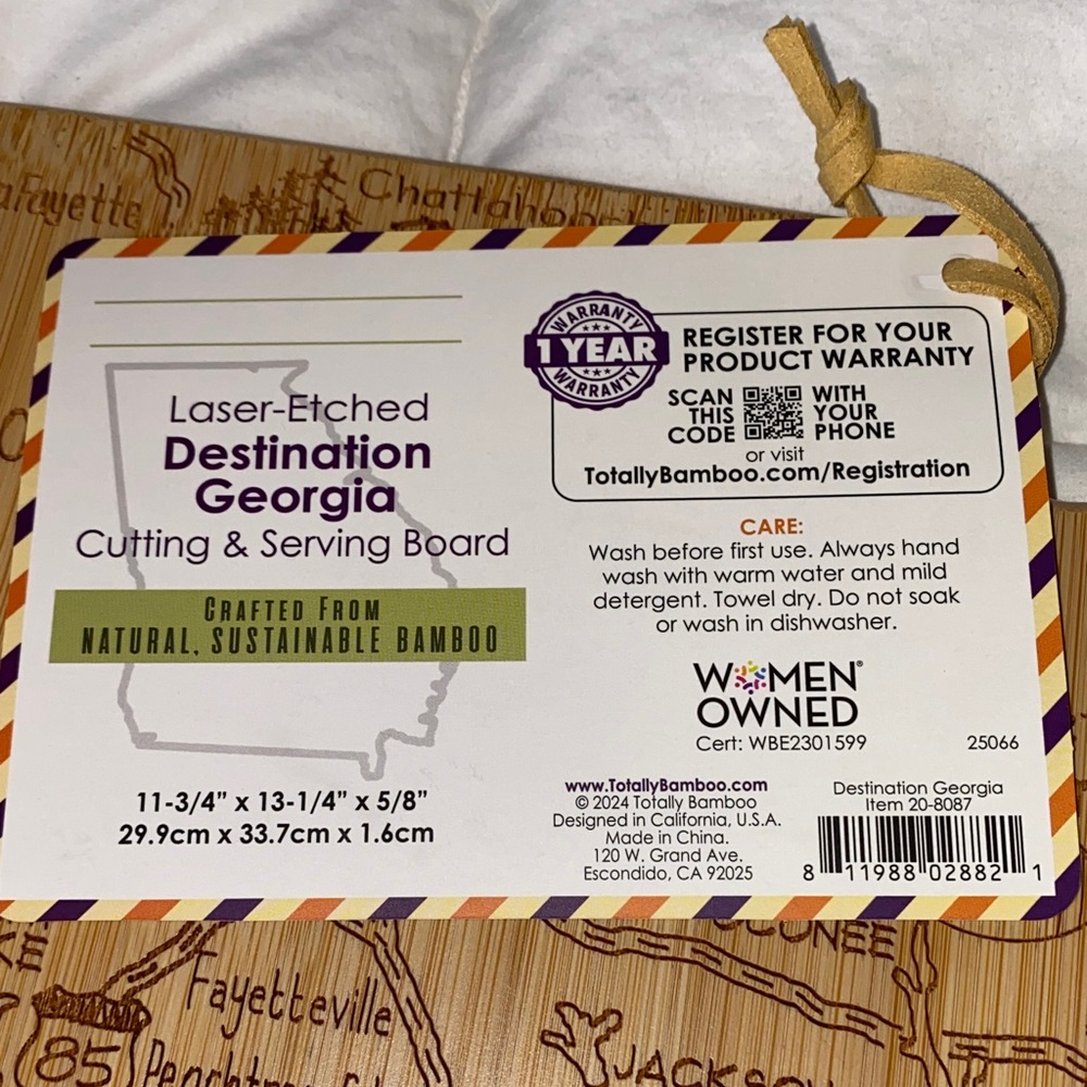 NWT Georgia State Bamboo Cutting Board - Picture 4 of 6